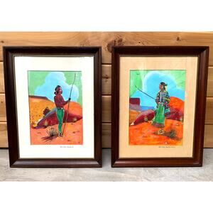 1975 Southwestern Folk Art Painting Pair – “The Little Shepherd” & Shepherdess